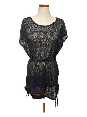 •Catalina Black Lace Swim Cover-Up Tunic with Drawstring Waist